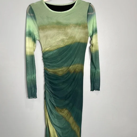 Elegant Teal & Olive Bodycon Long Sleeve Dress Sz S - Picture 4 of 7